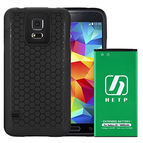 Galaxy S5 Extended Battery | HETP [6800mAh] Li-Ion Battery with TPU Soft Protection Case & Back Cover for Samsung Galaxy S5 (Up to 2.4X Extra Battery Power)-18 Month Warranty