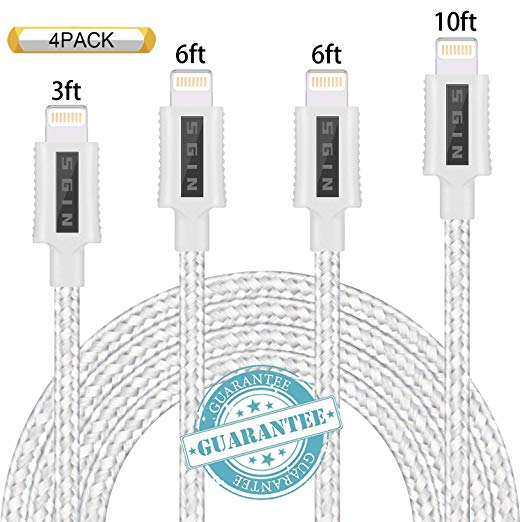 DANTENG Compatible with Phone Cable,Phone Charger 4Pack 3FT 6FT 6FT 10FT Nylon Braided Compatible with Phone Xs/XS Max/XR/X/Phone 8 8 Plus 7 7 Plus 6s 6s Plus 6 6 Plus Pad Pod Nano - Silver Grey