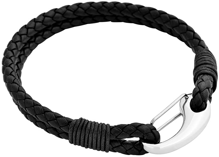 Edforce Braided Genuine Leather 2-Strand Cuff Bracelet with Stainless Steel Clasp