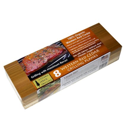 Western Cedar Grilling Planks (8 PACK!!) - Perfect for SALMON, FISH, STEAK, VEGGIES and more. MADE IN USA! Re-use several times. Superior water absorption compared to other planks