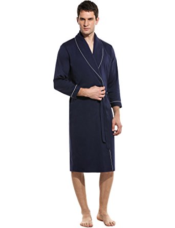 Ekouaer Mens Cotton 3/4 Sleeve Robes with Belt ( M-XXXL)