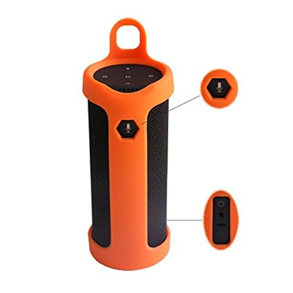 Pushingbest Durable Silicone Cover Carrying Case for Amazon Tap Speaker Extra Carabiner Offered(Sling Orange)