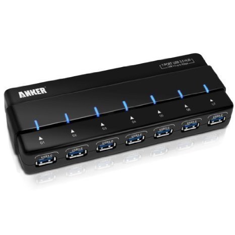 Anker AH121 USB 30 7-Port Hub with 36W Power Adapter 12V 3A High-Capacity Power Supply and VIA VL812 Chipset