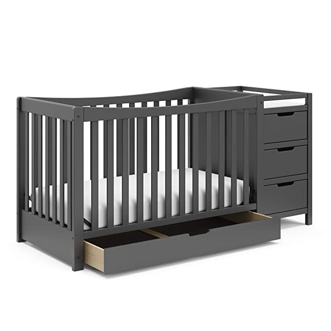 Graco Remi All-in-One Convertible Crib with Drawer & Changer - Jpma-Certified Convertible Crib with Storage Drawer, Gray