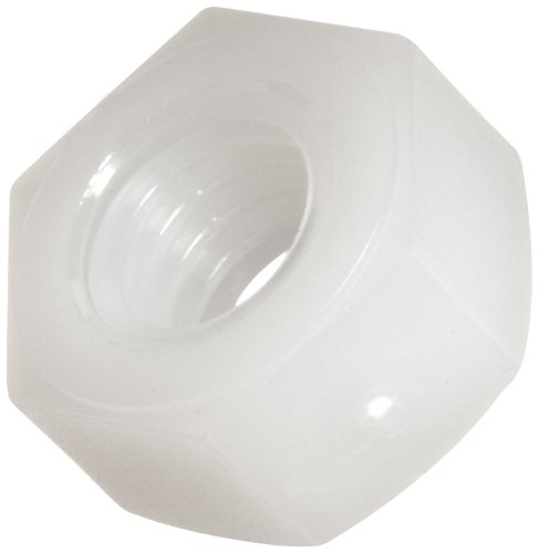 Nylon 6/6 Small Pattern Machine Screw Hex Nut, Off-White, #6-32 Thread Size, 5/16" Width Across Flats, 1/8" Thick (Pack of 100)