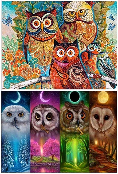 ONEST 2 Pack 5D DIY Diamond Painting Full Drill Paint with Diamonds Owl for Home Wall Decor by Number Kits (12X16inch)