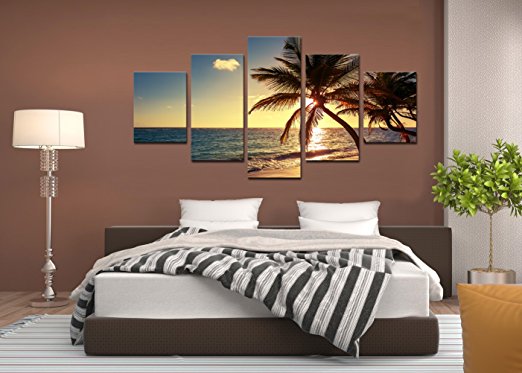 Cao Gen Decor Art-AS42739 5 panels Framed Wall Art Beach coconut tree Canvas print