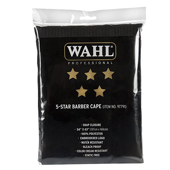 "Wahl Professional 5 Star Barber Cape #97791 Great for Professional Stylists and Barbers Polyester Snap Closure"