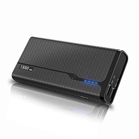 Aiibe Portable 13000mAh Power Bank , External Battery Phone Charger with High Speed 3A Output Dual USB Ports - Black