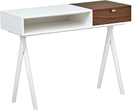 Amazon Brand – Rivet Modern Cross Legged Home Office Computer Desk Console, 42"W, White Gloss and Walnut