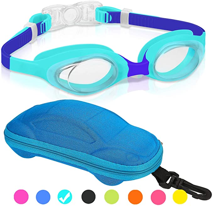 Kids Swim Goggles, Swimming Goggles for Boys Girls Kid Age 2-10 Child Colorful Swim Goggles Clear Vision Anti Fog UV Protection No Leak Soft Silicone Nose Bridge Protection Case Kids' Goggles