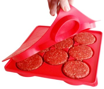 Silicone Burger Press | 8 in 1 Circular Compartments for Patties, Cookies, Hash Browns, Cutlets, & More | Red