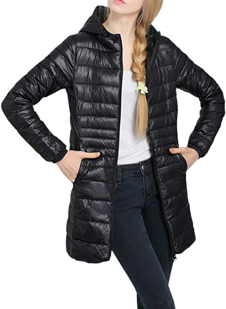 Jenkoon Womens Hooded Ultra Light Weight Packable Down Coat Puffer Jacket