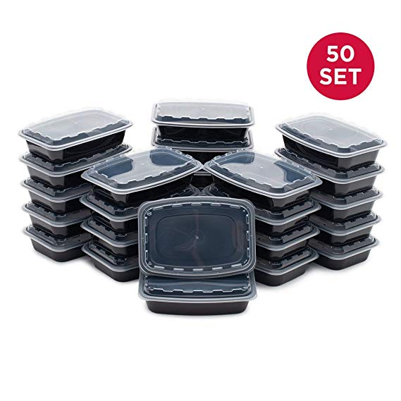 50-Pack Snap-Seal, Microwavable, Dishwasher Safe, Reusable Food Storage Bento Box, Meal Prep Containers (28 oz, BPA Free)