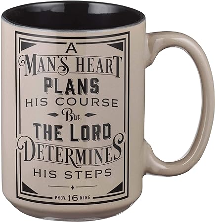 A Man's Heart Ceramic Mug - Proverbs 16:9 Christian Encouragement Gifts for Men - Coffee Cup w/Scripture Verse Coffee Mug for Men (14-Ounce Ceramic) (A Man's Heart)