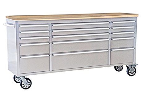 72" Wide 15 Drawer Stainless Steel Anti-Fingerprint Tool Chest with Work Station