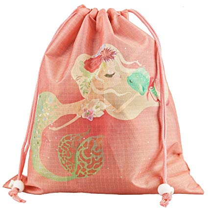 Designhoarder Little Mermaid Birthday Party Favor Bags for Kids Adults 10 Pack Mermaid Baby Shower Pool Party Under The Sea Party Supplies Drawstring Goodie Bags Coral Pink