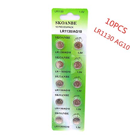 SKOANBE 1cardX10pcs=10pcs Watch Battery 1.5V Button Cell LR1130 SG10 AG10