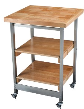 Oasis Concepts Stainless SteelWood Folding Kitchen Island Natural