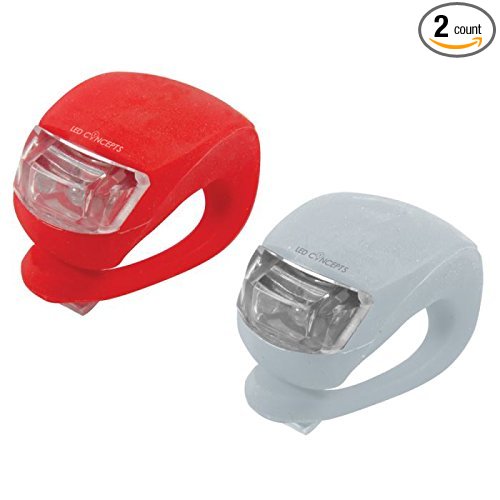 LED Concepts® 2-pack of RED and WHITE Silicone LED Waterproof FRONT and REAR Bicycle Light set