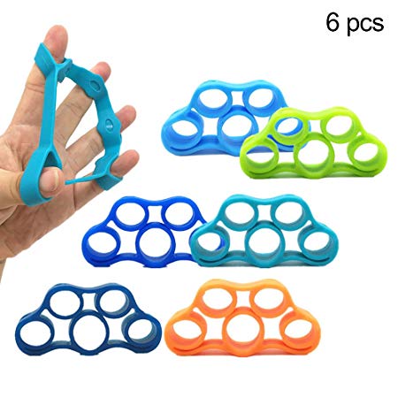 Finger Stretcher, FOME Hand Resistance Bands Hand Extensor Finger Grip Exerciser Hand Grip Strengthener Trainer Gripper set for Sports Physical Rehabilitation and Musicians 6PCS Finger Stretcher