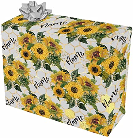 Custom Wrapping Paper Roll Sunflower Birthday Gift Wrap Wrapping Paper for Boys, Girls, Adults 1 Roll 58"x 23"