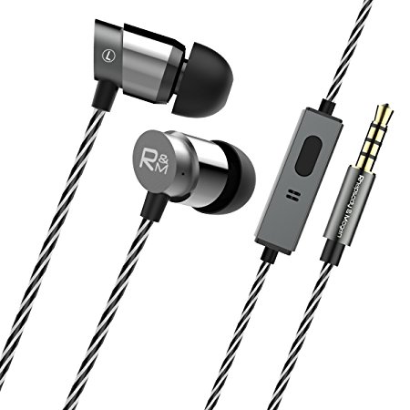 H9 Metal Wired Earbuds with Mic In Ear Bass Headphone Noise Cancelling Sweatproof Sport Earphone with Built-in Microphone, Hand-free Calling, Lightweight Stereo Headset, iOS/Android