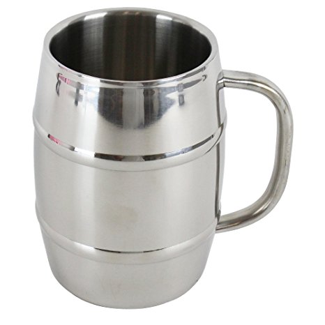 Mancave Stainless Steel Double Walled German Beer Stein with Handle, 32 oz, Clear