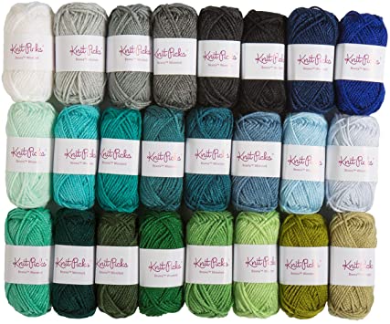 Knit Picks Brava Mini Pack Worsted Premium Acrylic Yarn - 24 Pack (25 Gram Minis, Blues)