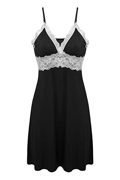 Ekouaer Womens Ladies Viscose Lace Chemise Nightie Nightdress Nightgown Nightwear Sleepwear Full Slip Petticoat Underskirt