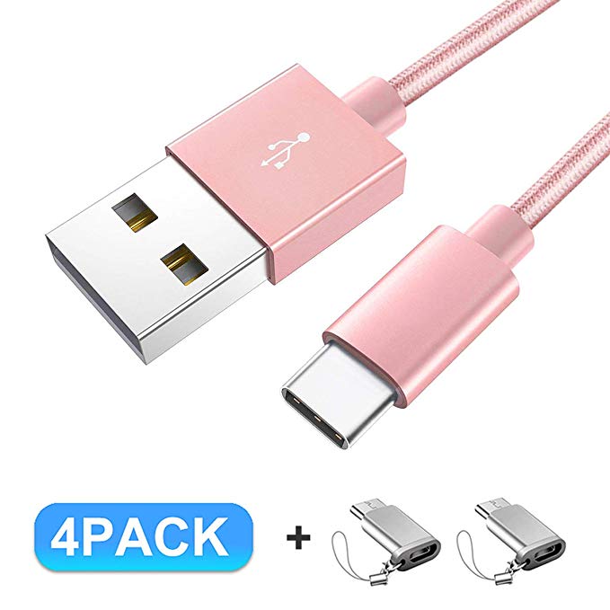 USB Type C Cable, 4-Pack(1ft 3.3ft 6.6ft) USB-C to USB A 2.0 Fast Charger Nylon Braided Cord Compatible Samsung Galaxy S10 S9 S8 Plus Note 9 8,Moto Z,LG V20 G6 G5 and More(Rose Gold)