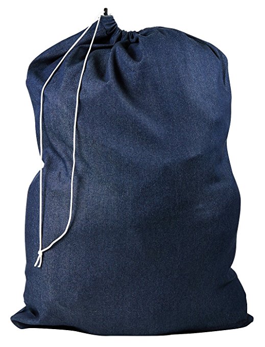 Denim Laundry Bag - 30” x 40” - Sturdy rip and tear resistant cotton material with drawstring closure. Ideal machine washable denim laundry bags for college, dorm and apartment dwellers.