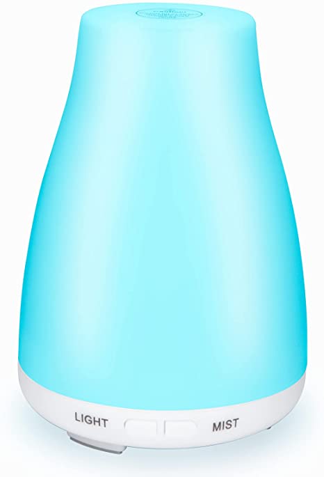 100ML Essential Oil Diffuser, Ultrasonic Cool Mist Aromatherapy Scented Oil Diffusers Humidifier, Waterless Auto-Off and 7 LED Light Colors for Bedroom, Yoga, SPA, Baby