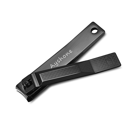 Ayshone Nail Clipper- Best Large Nail Clippers - Sharpest Stainless Steel Nail Clipper - Perfect Gift - Wide (Black)