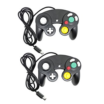 Bowink Ngc Classic Wired Shock Joypad Game Stick Pad Controller for Wii Gamecube NGC Gc Black (Black and Black)