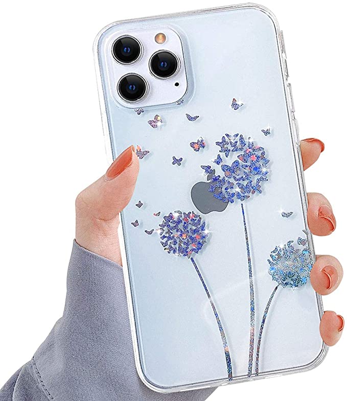 Ownest Compatible with iPhone 11 Case,Clear Dandelion Floral Butterfly Colorful Glitter Design for Women Girls Soft TPU Hard PC Back Anti-Scratch Protective Cases for iPhone 11