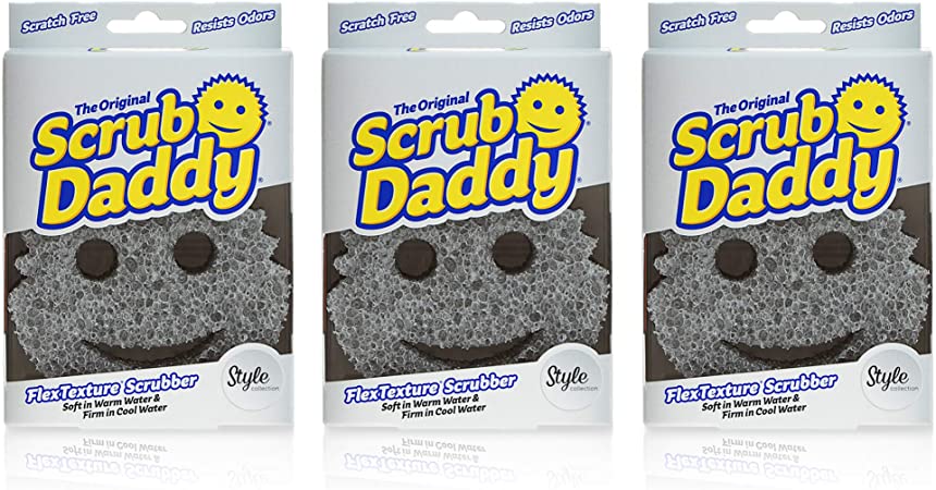 Scrub Daddy Sponge -Style Collection- Scratch-Free Scrubber for Dishes and Home, Odor Resistant, Soft in Warm Water, Firm in Cold, Deep Cleaning Kitchen and Bathroom, Dishwasher Safe, 1ct (3 Pack)