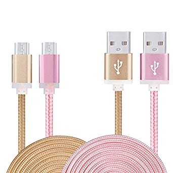 USB Cable, FiveBox 2-Pack Premium Nylon Braided 6FT USB 2.0 A Male to Micro B Charger Cable for Android, Samsung Galaxy S7, S7 Edge, S6, Note 5, HTC, LG, Sony, Blackberry and More Android Device