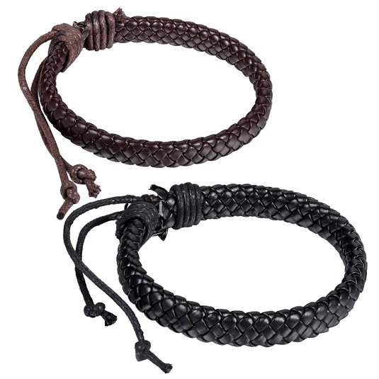 Flongo Men's Womens Braided Leather Rope Woven Wrap Surfer Cuff Bracelet, Fit 7.6-10.6 inch Wrist