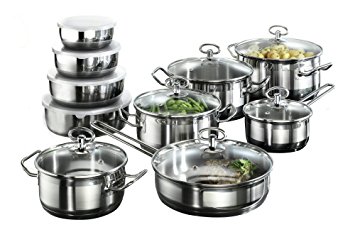 Karcher 121008 Jasmin cookware set (20-piece incl. glass lids and bowls, suitable for induction hobs), stainless steel
