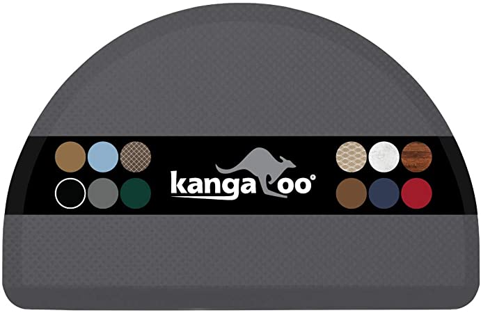 Kangaroo Original Commercial Grade Standing Mat Half Circle Kitchen Rug, Anti Fatigue Comfort Flooring, Phthalate Free, Non-Toxic, Salon, Rugs for Office Stand Up Desk, Half Round, Gray