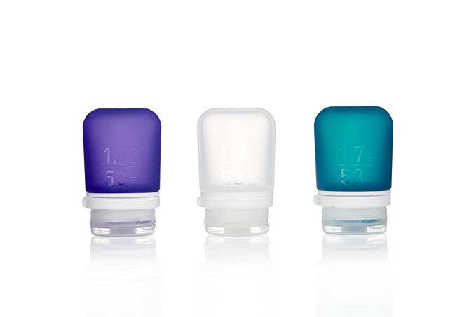 humangear Gotoob  Silicone Travel Bottle with Locking Cap, 3-Pack, Small (1.7oz), Clear/Purple/Teal
