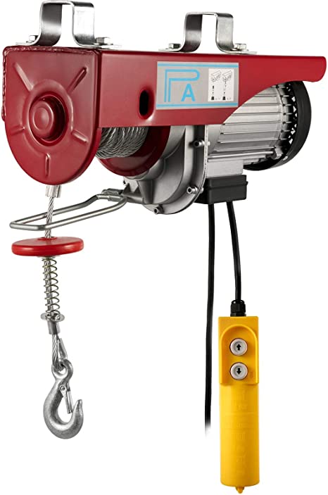 VEVOR 440lbs Mini Electric Hoist Crane, 200KG Electric Hoist Scaffold Winch Lifting Crane Trolley, Lift Hook Double Line Ceiling Workshop Wire Rope