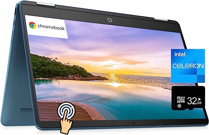 HP X360 Chromebook 14" HD Touchscreen 2-in-1 Convertible Thin Light Laptop Computer, 4-core Intel Celeron N4120, 4GB RAM, 64GB eMMC   32GB SD Card, Wi-Fi, BT 5, Type-C, Long Battery Life, Chrome OS