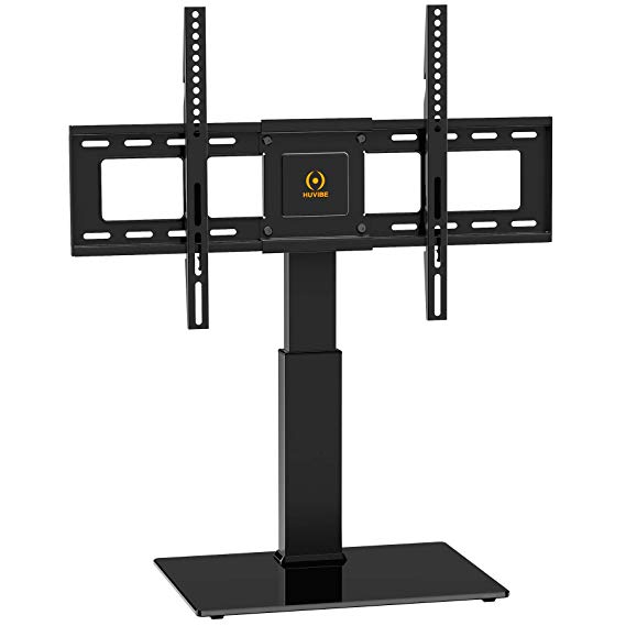 HUVIBE Universal TV Stand Table Top Swivel TV Stand Base with Mount for 37 40 43 49 50 55 60 65 inch Flat Panel Screen TV Tilt and Height Adjustable with Tempered Glass Hold up to 88lbs Screens