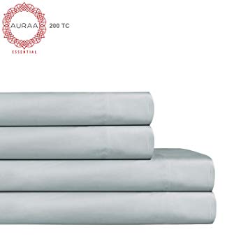 AURAA ESSENTIAL 100% Cotton Peached Percale Sheet Set - Queen Sheets - 4 Piece Set, Feather Soft, DEEP Pocket,Big Sale Days,Oeko-TEX Certified, High Rise