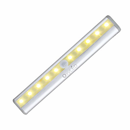 [Warm Light] OxyLED OxySense T-02 DIY Stick-on Anywhere Portable 10-LED Wireless Motion Sensing Closet Cabinet LED Night Light / Stairs Light / Step Light Bar with Magnetic Strip (Battery Operated)