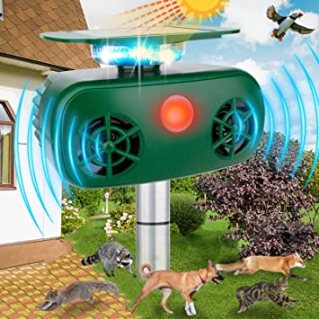 Ultrasonic Animal Repeller,Solar Powered Animal Repellent Outdoor Cat Repellent Waterproof Dog Deterrent Ultrasonic Bird Repellent with Motion Sensor for Squirrels Raccoon Rabbit Fox,Yard Farm Garden