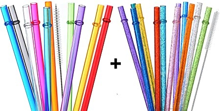 ALINK 10 Tritan Rainbow Reusable Straws   12 Glitter Straws with Brush