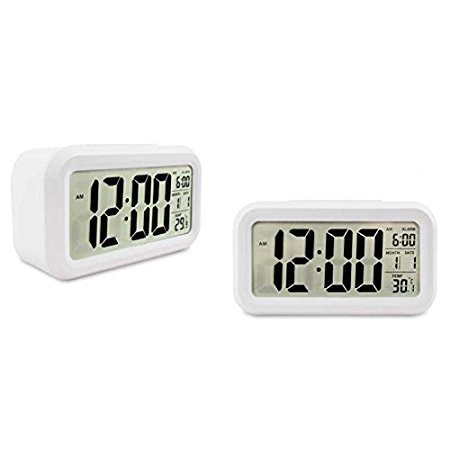 Soondar Digital LCD Large Screen Desk Bedside Alarm Clock with Snooze Light Function Batteries Powered for Children Women Elderly People - WHITE